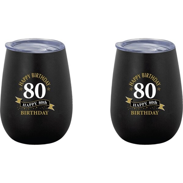 2x 80th Birthday 360ml Stainless Steel Double Walled Tumbler Insulated Mug Black