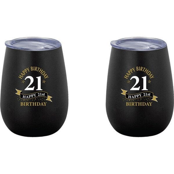 2x 21st Birthday 360ml Stainless Steel Double Walled Tumbler Insulated Mug Black