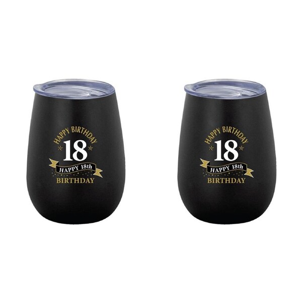 2x 18th Birthday 360ml Stainless Steel Double Walled Tumbler Insulated Mug Black