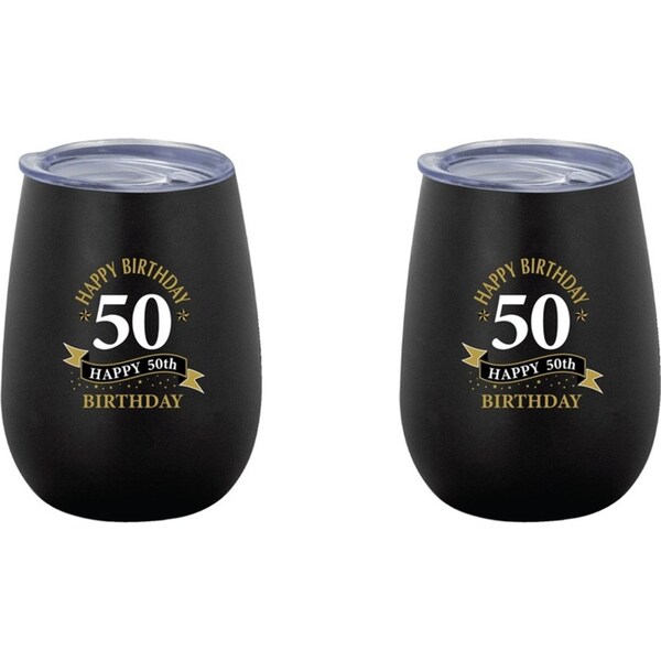 2x 50th Birthday 360ml Stainless Steel Double Walled Tumbler Insulated Mug Black