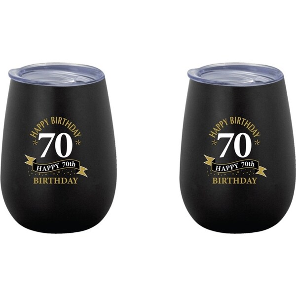 2x 70th Birthday 360ml Stainless Steel Double Walled Tumbler Insulated Mug Black