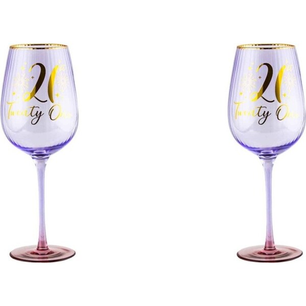 2x 21st Birthday 400ml Fluted Red Wine/Cocktail Glass Stemmed Drinkware Purple