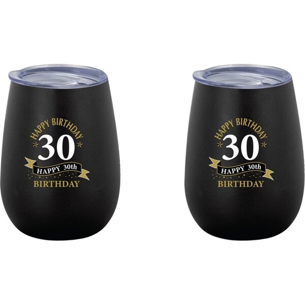 2x 30th Birthday 360ml Stainless Steel Double Walled Tumbler Insulated Mug Black