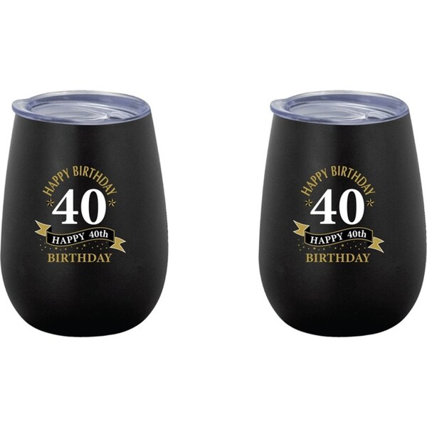 2x 40th Birthday 360ml Stainless Steel Double Walled Tumbler Insulated Mug Black