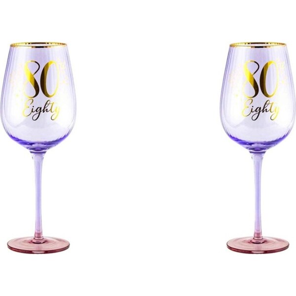 2x 80th Birthday 400ml Fluted Red Wine/Cocktail Glass Stemmed Drinkware Purple