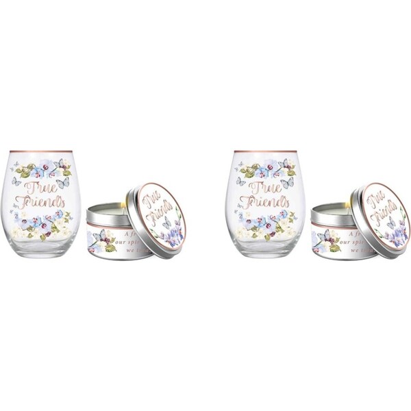 4pc True Friends 520ml Stemless Glass Tumbler & Candle Vanilla Scent Set