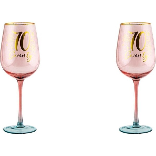 2x 70th Birthday 400ml Fluted Red Wine/Cocktail Glass Stemmed Drinkware Pink