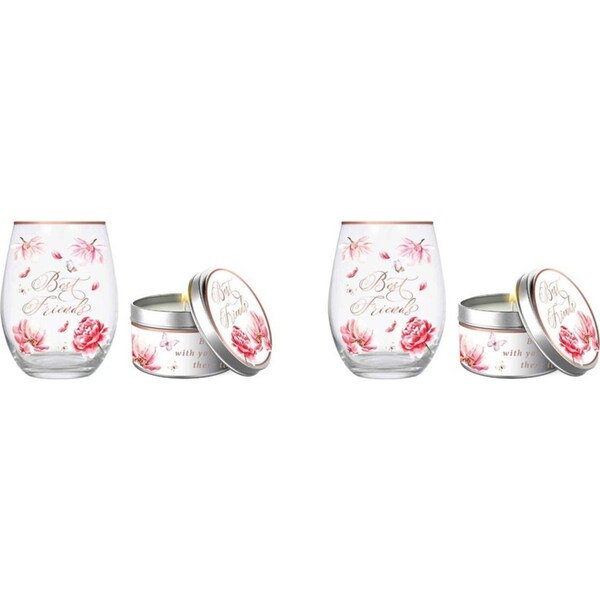 4pc Best Friend 520ml Stemless Glass Tumbler & Candle Vanilla Scent Set