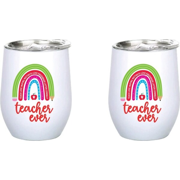 2x Teacher Ever 360ml Stainless Steel Double Walled Tumbler Insulated Cup/Mug