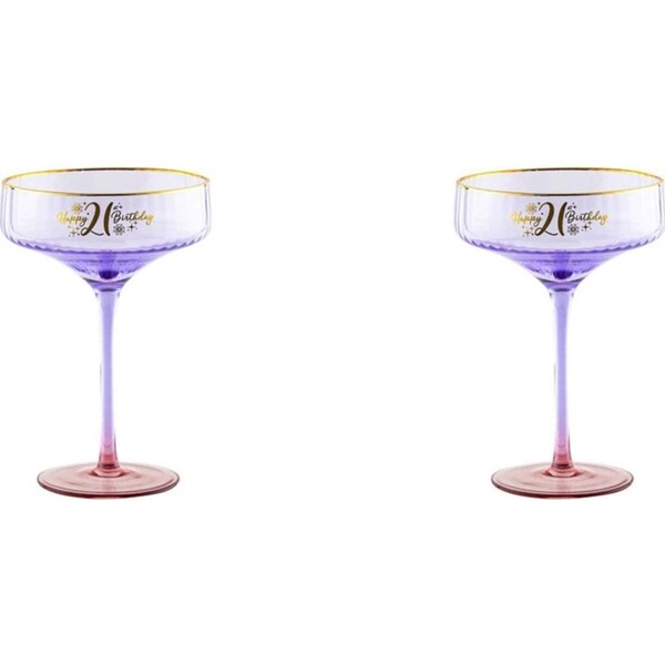 2x 21st Birthday 300ml Fluted Coupe Wine/Cocktail Glass Stemmed Drinkware Purple