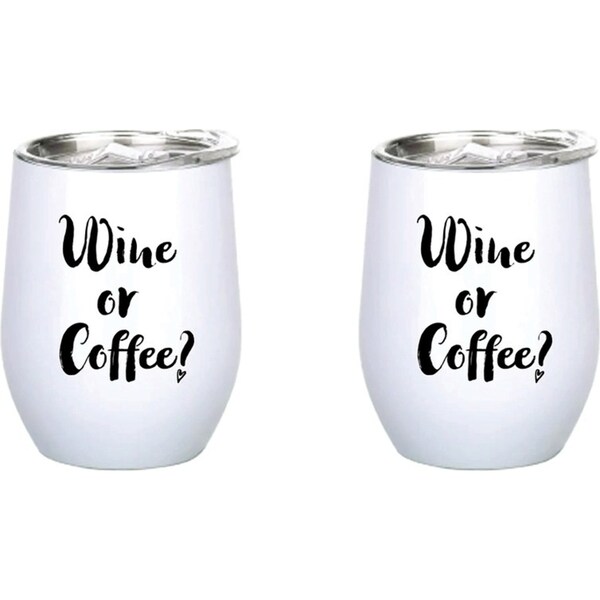 2x Wine Or Coffee 360ml Stainless Steel Double Walled Tumbler Insulated Cup/Mug