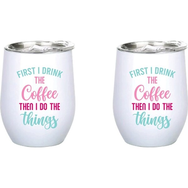 2x First I Drink Coffee Then 360ml S/Steel Double Walled Tumbler Thermo Mug
