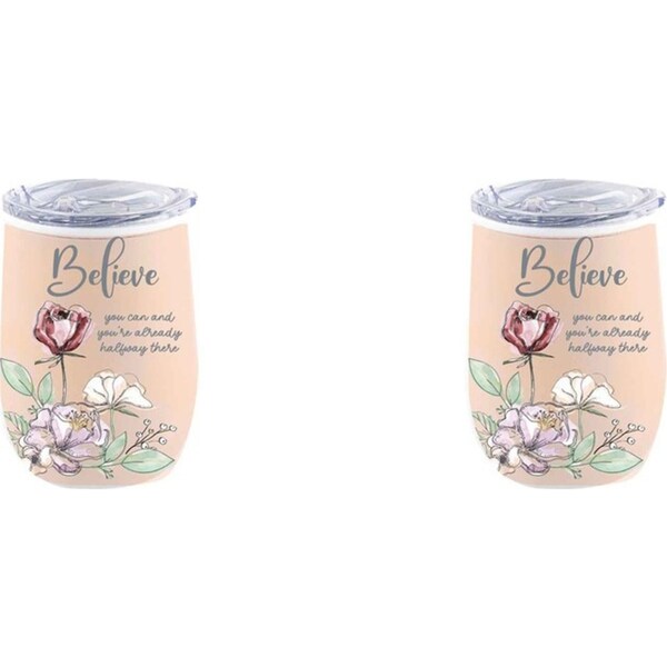 2x Believe 360ml S/Steel Double Walled Travel Tumbler Insulated Cup/Mug Beige