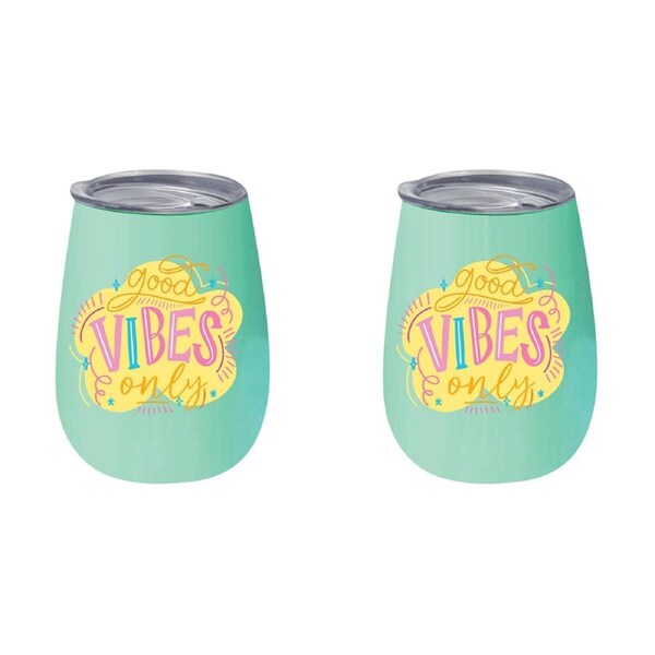 2x Good Vibes Only 360ml Stainless Steel Double Walled Tumbler Insulated Mug