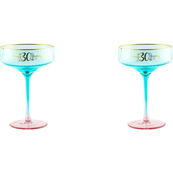 2x 30th Birthday 300ml Fluted Coupe Wine/Cocktail Glass Stemmed Drinkware Blue