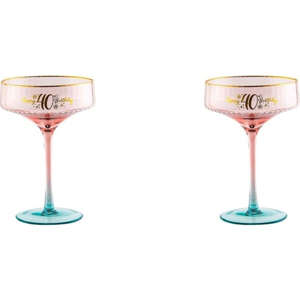 2x 40th Birthday 300ml Fluted Coupe Wine/Cocktail Glass Stemmed Drinkware Pink