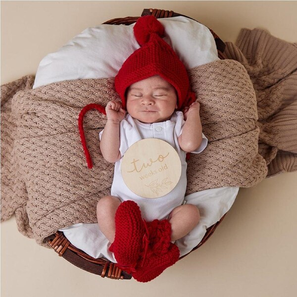 Snuggle Hunny Red Merino Wool Bonnet & Booties