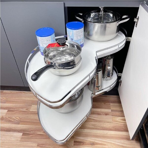 Left Swing Blind Corner Rack Kitchen Cabinet 2 Tiers Tray Pull Out Cabinet Organizer
