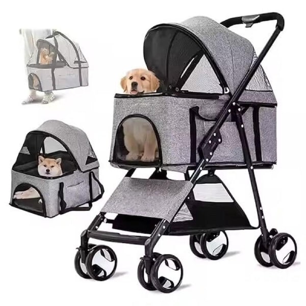 Pet Stroller Dog Cat Pram Travel Carrier Foldable Pushchair Outdoor D
