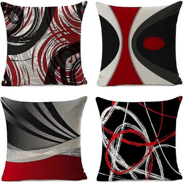 JOYBUY Throw Pillow Covers 18x18 Set Of 4 Modern Abstract Red Stripes Gray Black Decorative Pillow