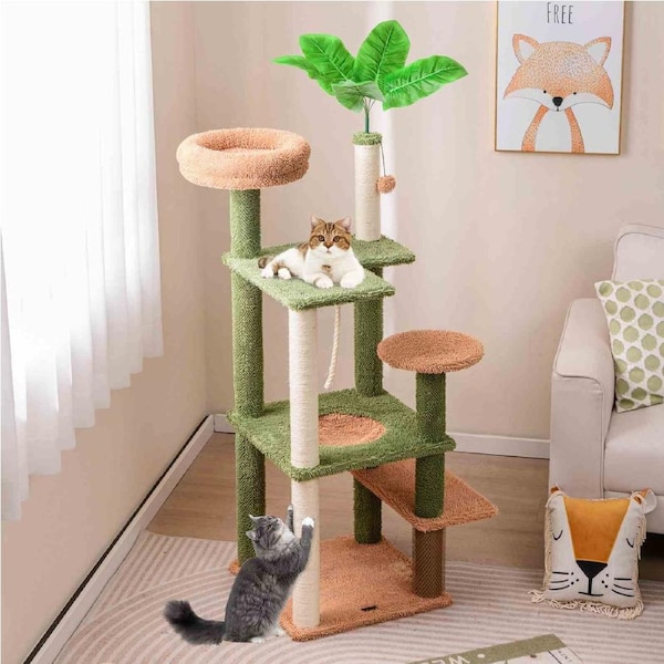 Costway 1.5m Cat Tree for Indoor Cats Cute Cat Tower w/Sisal Scratching Posts & Rope