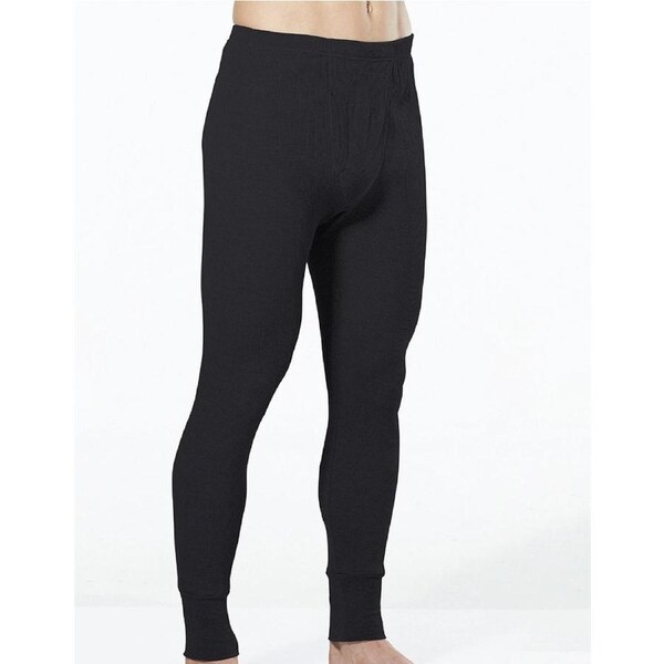 Thermo Fleece Mens Thermal Long John Tights Baselayer Cotton Blend Pants - Black X-Large (105cm)