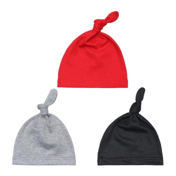 3PCS Baby Knot Hats Soft Cotton Toddler Caps Multicolor Newborn Beanie Pull Cap