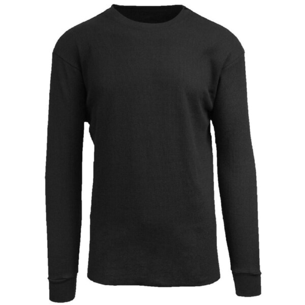 Thermo Fleece Mens Thermal Long Sleeve Top Baselayer Cotton Blend Shirt - Black X-Large (105cm)