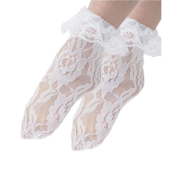 White Lace Ankle Socks with White Ruffle