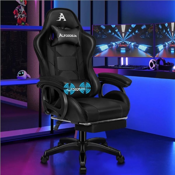 ALFORDSON Gaming Office Chair Racing Massage Leather Computer Seat Footrest Xavier Collection All Black
