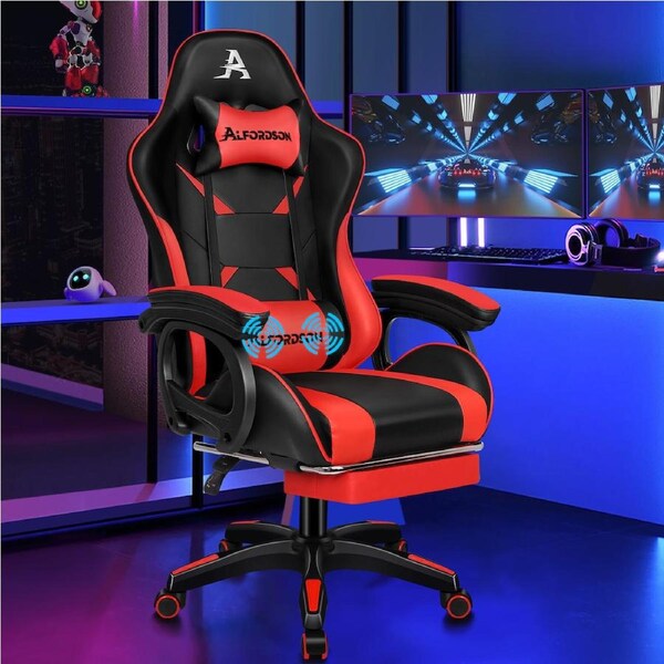 ALFORDSON Gaming Office Chair Racing Massage Leather Computer Seat Footrest Xavier Collection Black & Red