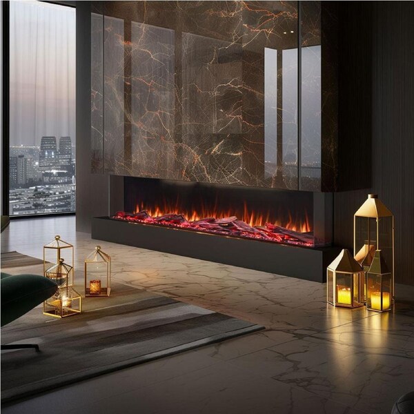 Cascade 1600W 3-Sided 78 Inch Extra Deep Electric Fireplace