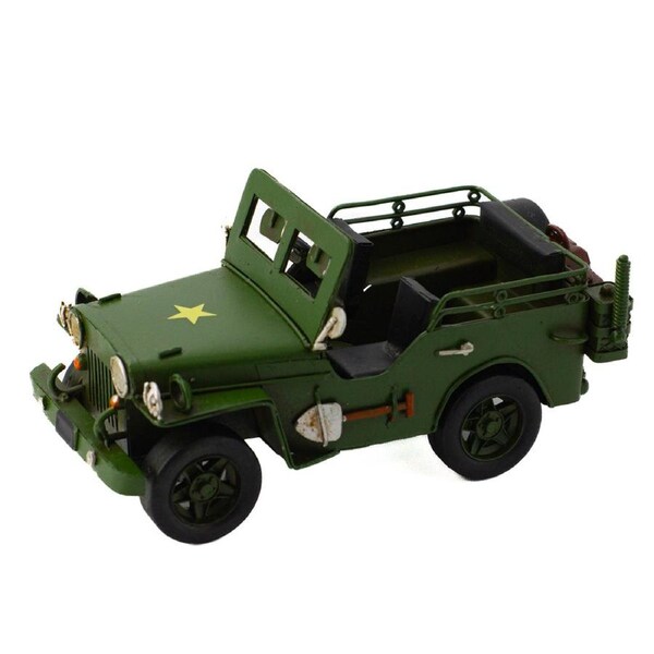 Boyle Army Jeep Handmade Metal Display Ornament Home Room Decor Green 17cm