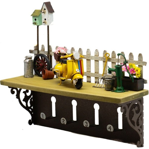 Boyle Shelf Metal Ornament Hanging Home Wall Decor w/ Hooks Scooter 31cm