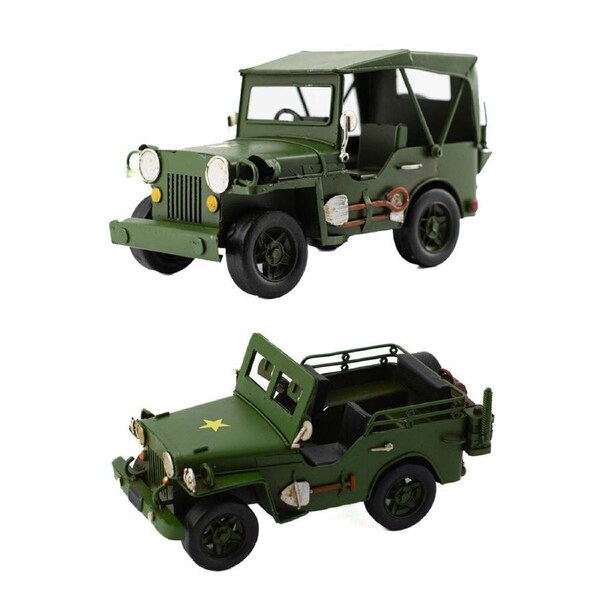 2pc Boyle Army Jeep and Jeep w/ Canopy Metal Display Home Ornament Decor