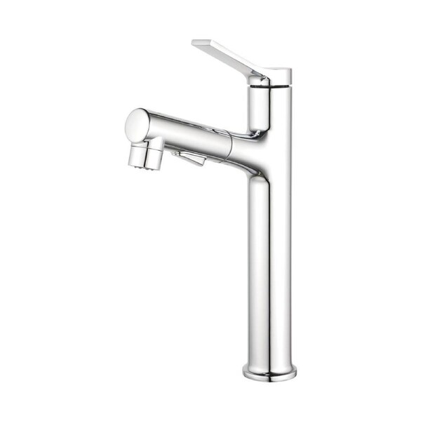 Pull Out Bathroom Tap Tall Basin Mixer Tap Round Spout Vanity Sink 3 Modes Chrome