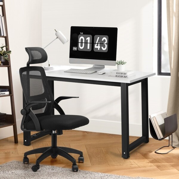 Oikiture Home Office Desk and Chair Set Computer Desk Mesh Office Chair BK&WH