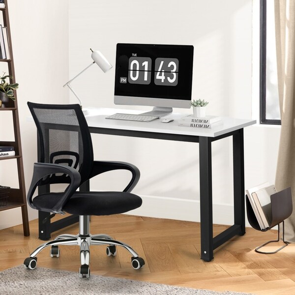 Oikiture Home Office Desk and Chair Set BK&WH Computer Desk Mesh Office Chair