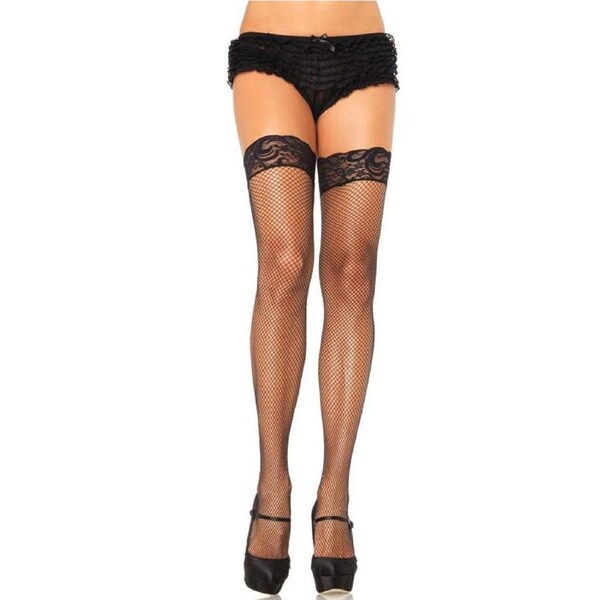 Black Fishnet Lace Top Thigh High Stay Ups