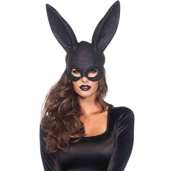 Black Glitter Masquerade Rabbit Mask