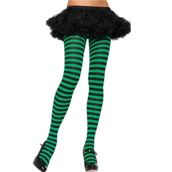 Black and Kelly Green Striped Tights