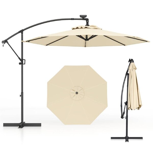 Costway 3m Easy Tilt Adjustment Solar LED Offset Cantilever Umbrella w/360-Degree Rotation Hanging