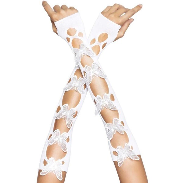 White Opaque Net Cut-Out Butterfly Applique Arm Warmers