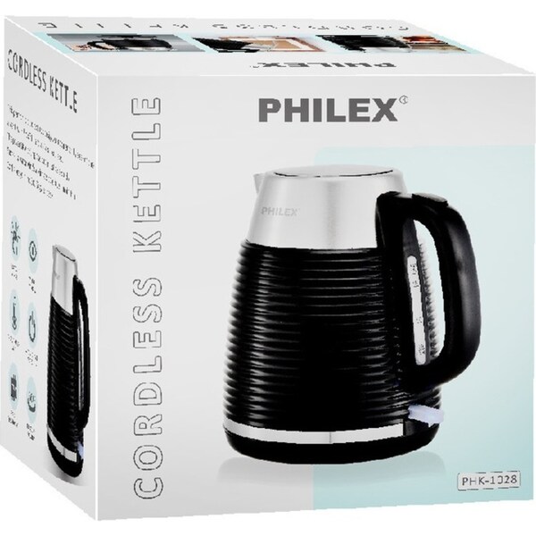 Philex 240V Cordless Stainless Steel Electric Kettle 1.7L Water Boiler Black