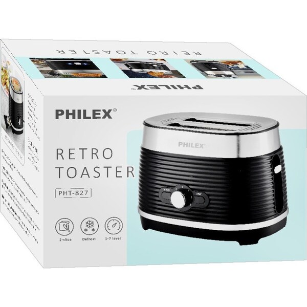 Philex 2-Slice 240V Retro Electric Compact Bread Toaster 815W 30x19cm Black