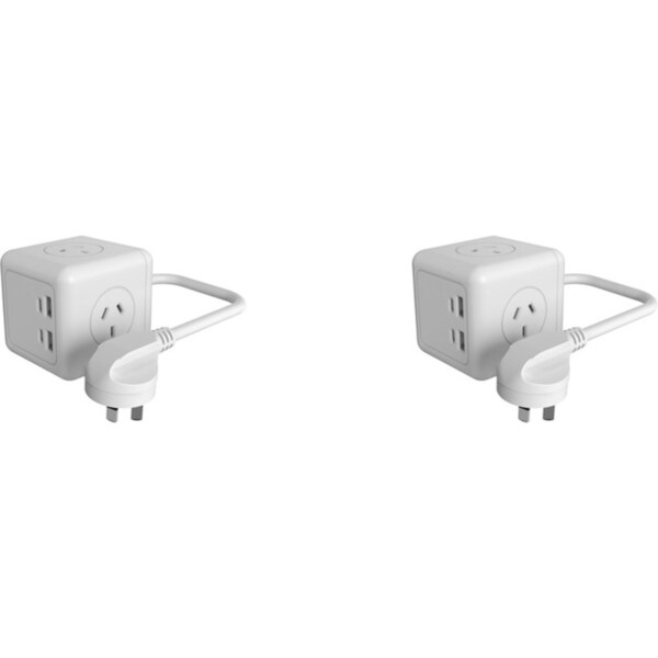 2x Ultracharge Power Cube 3-Socket/4-USB Port Plug AU/NZ Adapter Outlet White