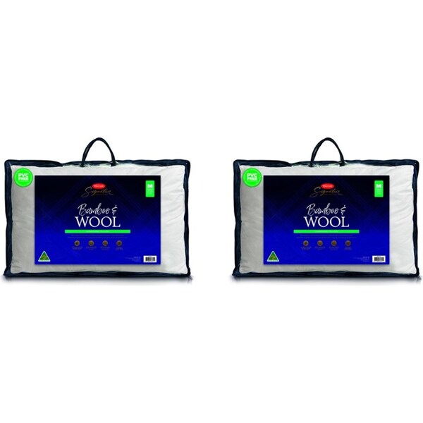 2x Tontine Signature Bamboo Cotton Wool Surround Medium Soft Sleeping Pillow