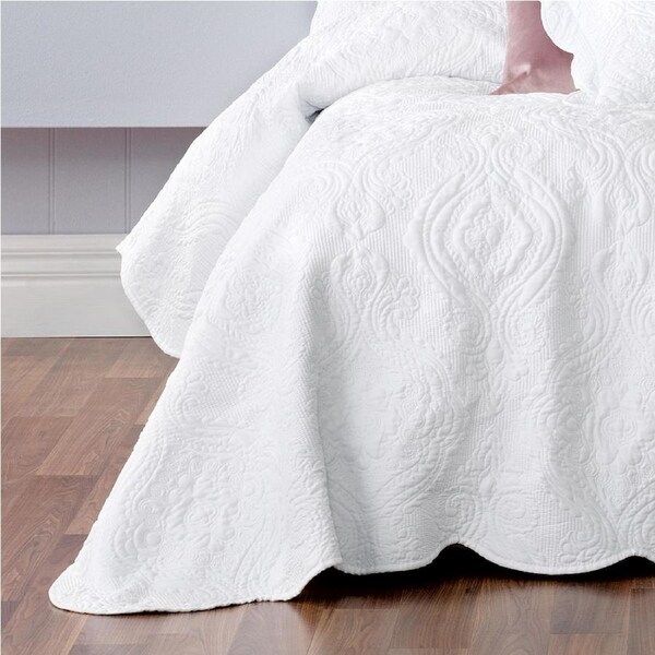 Bianca Cordelia Elegant Bedspread w/Pillowcase Scaloped Edge Set White King