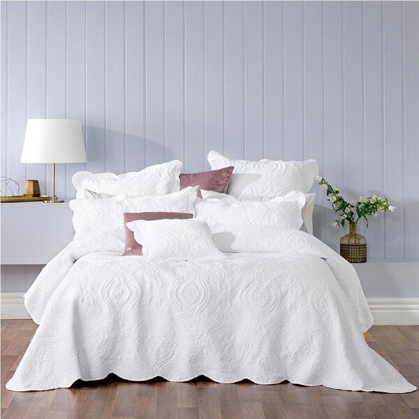 Bianca Cordelia Elegant Bedspread w/Pillowcase Scaloped Edge Set White Queen