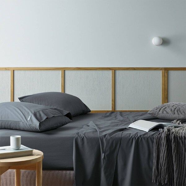 Bianca Natural Sleep Recycled Cotton/Bamboo Sheet/Pillowcase Charcoal Single